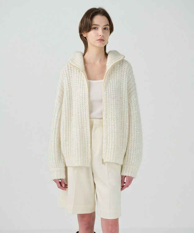 GRACE CONTINENTAL スパンコールニットブルゾン キナリ