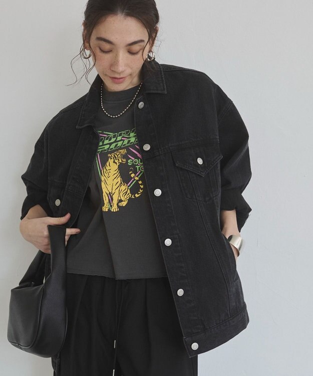 WEGO 【ANGIE VINTAGE】ビッグシルエットデニムジャケット / オーバーサイズGジャン ブラック
