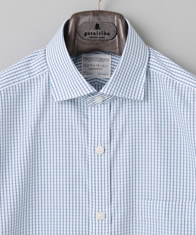 GOTAIRIKU 【形態安定】PREMIUMPLEATS_スモールワイドカラー 通年ドレスシャツ（チェック） サックスブルー系4