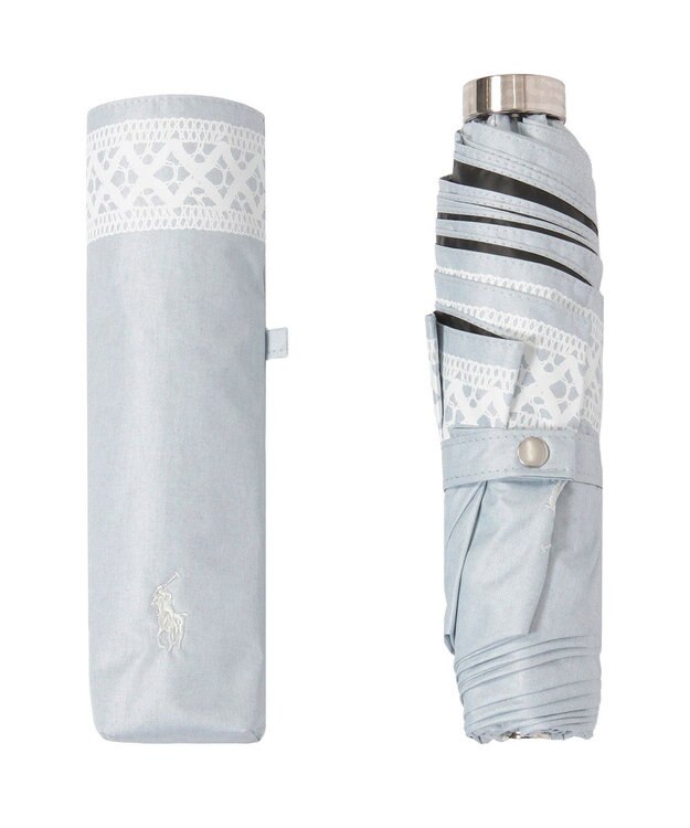MOONBAT 【WEB限定/ 遮光率100％/遮熱/UV】POLO RALPH LAUREN（ポロ ラルフローレン）晴雨兼用日傘 ワンポイント ポロポニー レース 折りたたみ傘 グレー