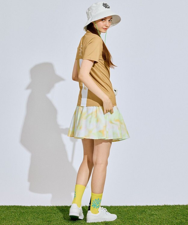 PW CIRCULUS 【吸水速乾 / UV遮蔽率96.3% UVカット / ストレッチ】【WOMEN】メッシュコンビモックネックT ゴルフウェア レディース ベージュ系