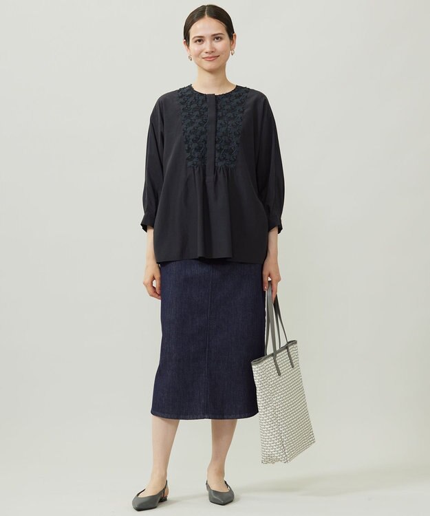 自由区 S シアージオメトリックジャカードプルオーバー ブラウス ネイビー