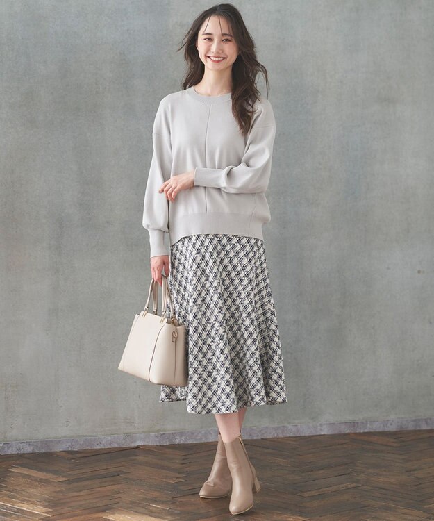 ANY SIS L パフィツイードミディ スカート アイボリー系