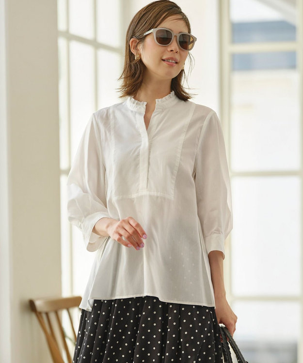 組曲 【WEB限定】ナイロンレーヨン スキッパーブラウス アイボリー系