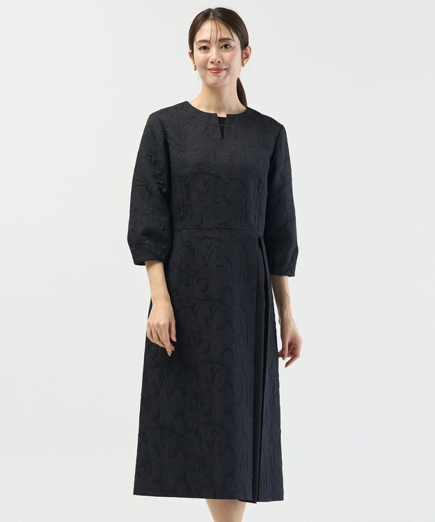 J.PRESS LADIES S ボタニカルジャガード ワンピース ダークネイビー系