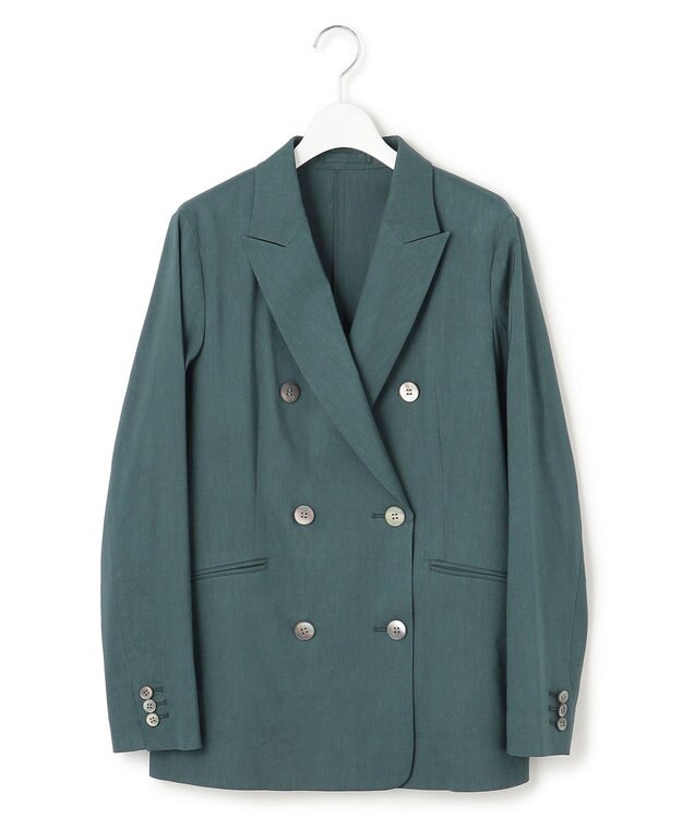 23区 【洗える】リネンレーヨンストレッチ ダブル ジャケット ダークグリーン系