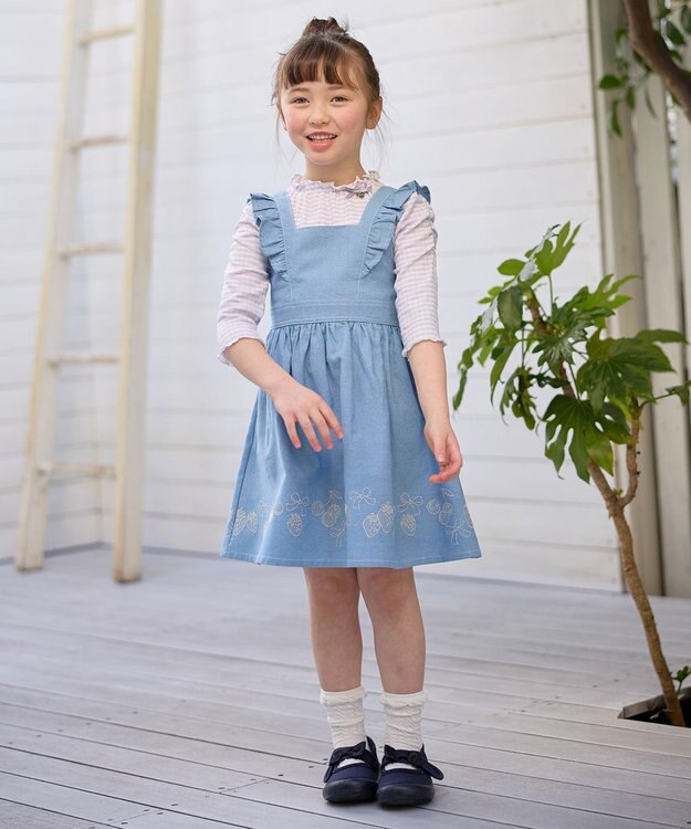 ANY KIDS 【チェリーベリーシリーズ】フルーツ 刺繍 ジャンパースカート ブルー