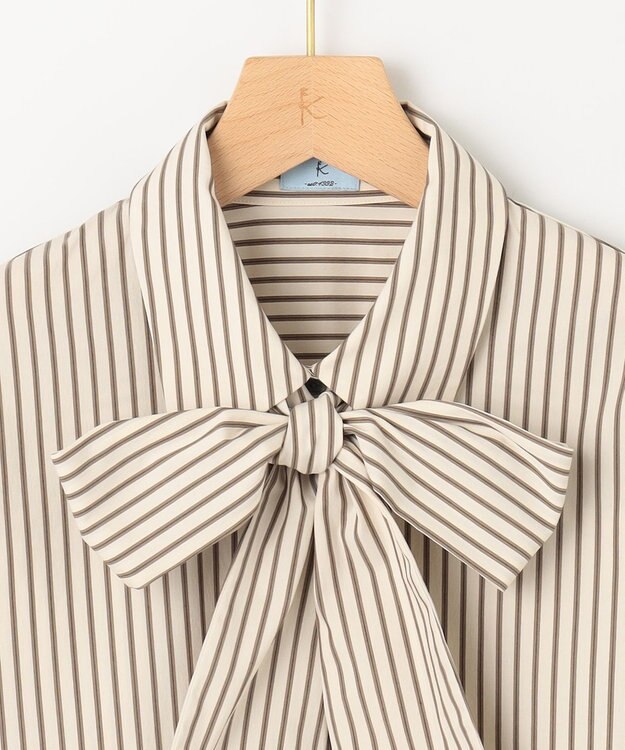 組曲 【ボウタイ付き】コンパクトシャーティング ストライプシャツ エクリュストライプ系1