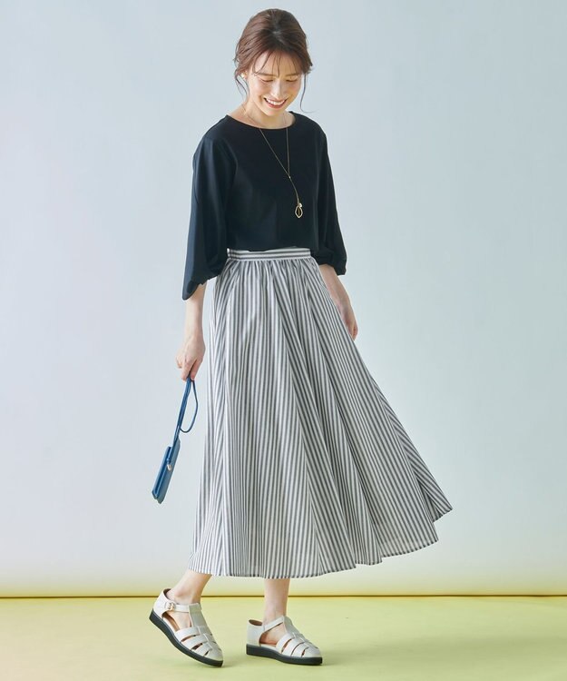 ANY 【接触冷感】シルケットスムース ツイストスリーブトップス ブラック