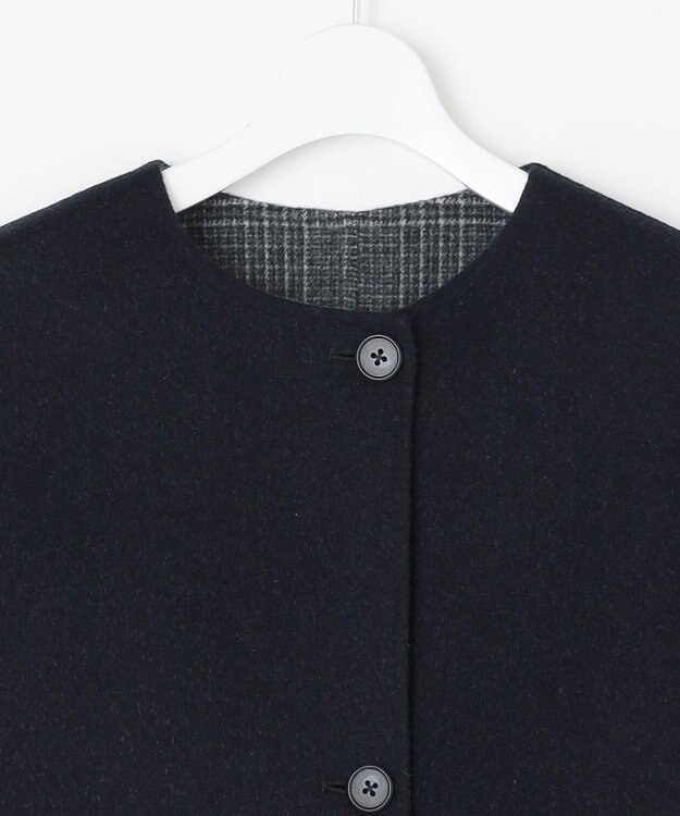 J.PRESS LADIES L 【リバーシブル】ウールナイロン リバー チェック ミドル コート ネイビー系