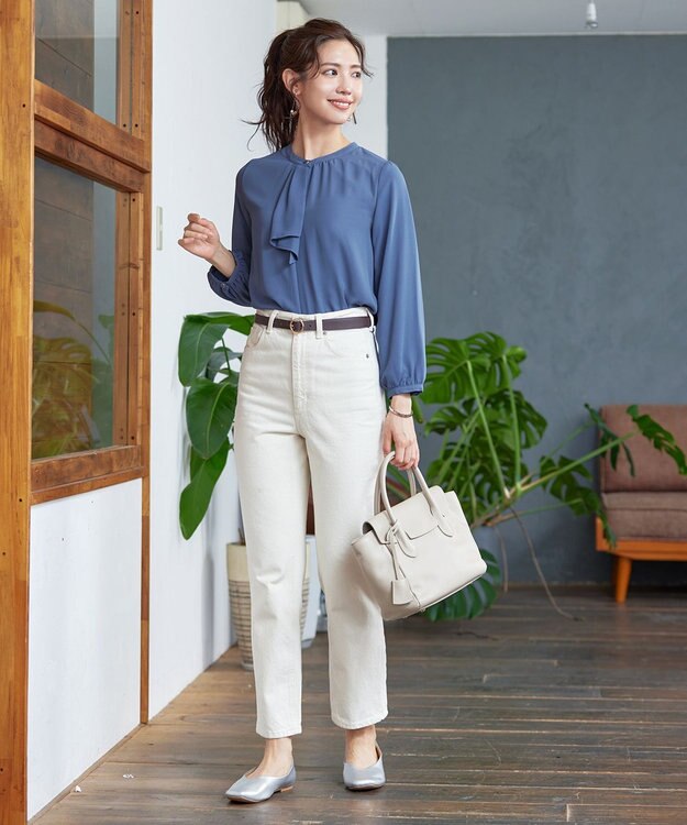 Tiaclasse 【洗える・スマート裏起毛】ジョーゼットフリルブラウス ブルー