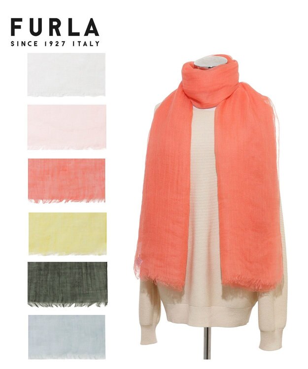 MOONBAT FURLA (フルラ) 無地ストール 麻 カシミヤ  180cm×85cm  手洗い可能 オレンジ