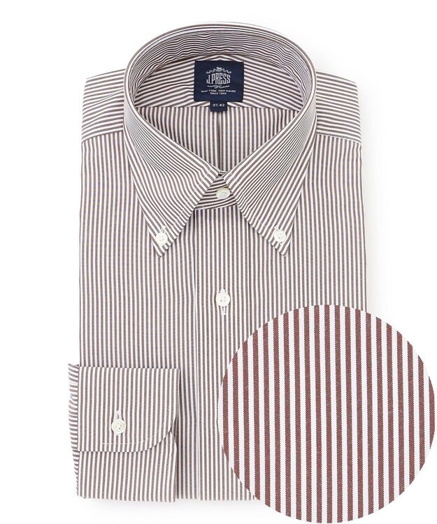J.PRESS MEN 【PREMIUM PLEATS / 形態安定】ロンドンストライプ ドレスシャツ / B.D. ワイン系1