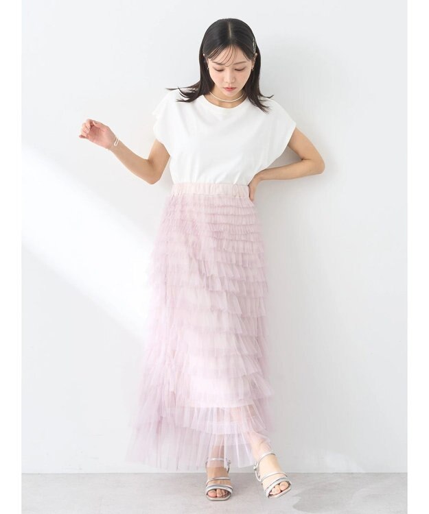 earth music&ecology ティアードフリルチュールスカート Shocking Pink