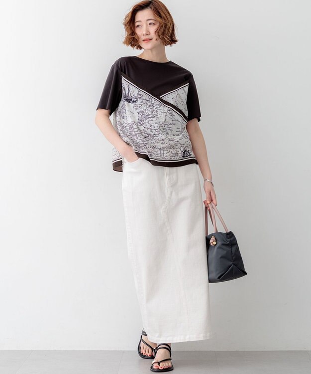 23区 S 【先行予約】スカーフコンビジャージー カットソー ブラウン×ブラウン