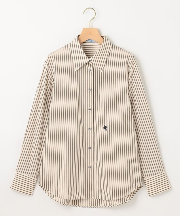 組曲 L 【ボウタイ付き】コンパクトシャーティング ストライプシャツ エクリュストライプ系1