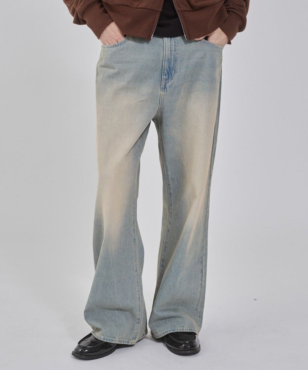 WEGO 【ユニセックス着用ITEM/ウエスト調整可】フレアデニムパンツ デニム淡加工色