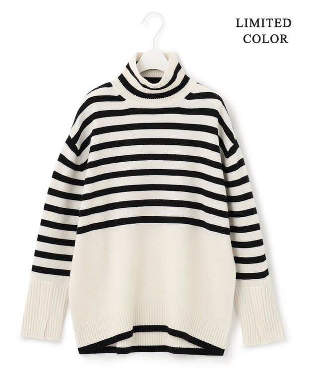 ICB 【新色追加・WEB限定カラーあり】 ソフトカシミヤミックス ハイネックニット オフホワイト×ブラック系柄［WEB限定］