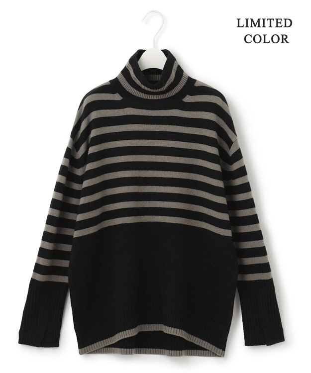 ICB 【新色追加・WEB限定カラーあり】 ソフトカシミヤミックス ハイネックニット ブラック×アッシュカーキ系柄［WEB限定］