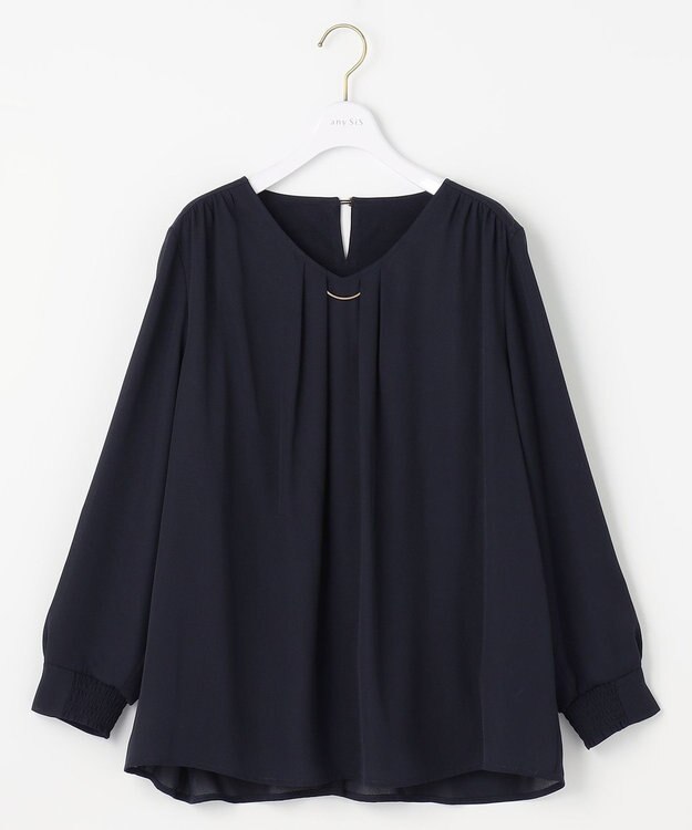 ANY SIS 【WEB限定】エニポカシリーズVネック ブラウス ネイビー