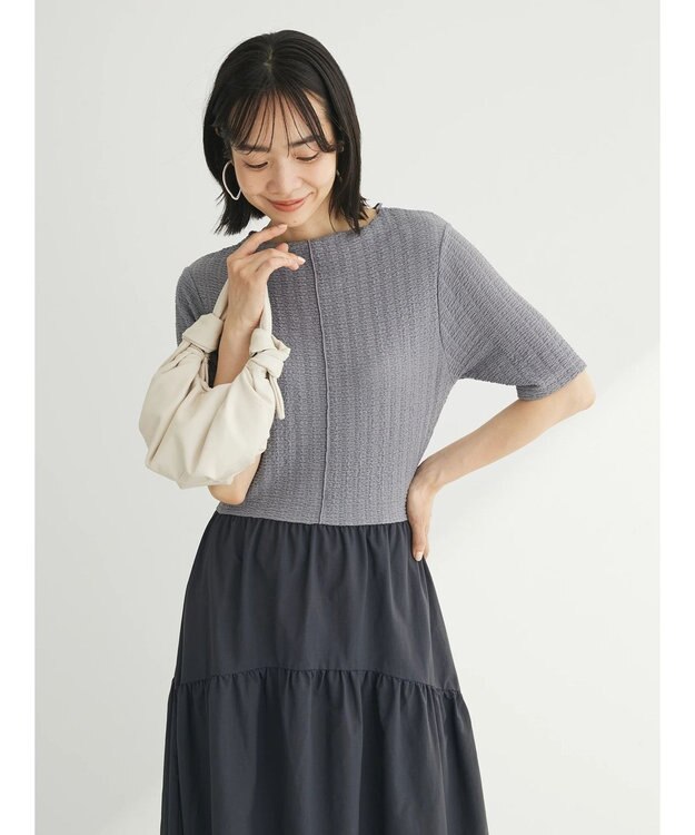 Green Parks しぼドッキングワンピース Charcoal Gray