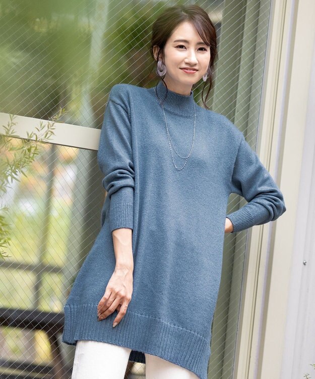 Tiaclasse L 【洗える】体型カバーも叶うMIX糸ニットチュニック ブルー