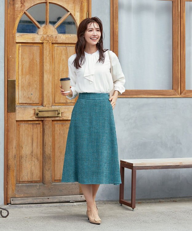 Tiaclasse 【洗える・スマート裏起毛】ジョーゼットフリルブラウス オフホワイト