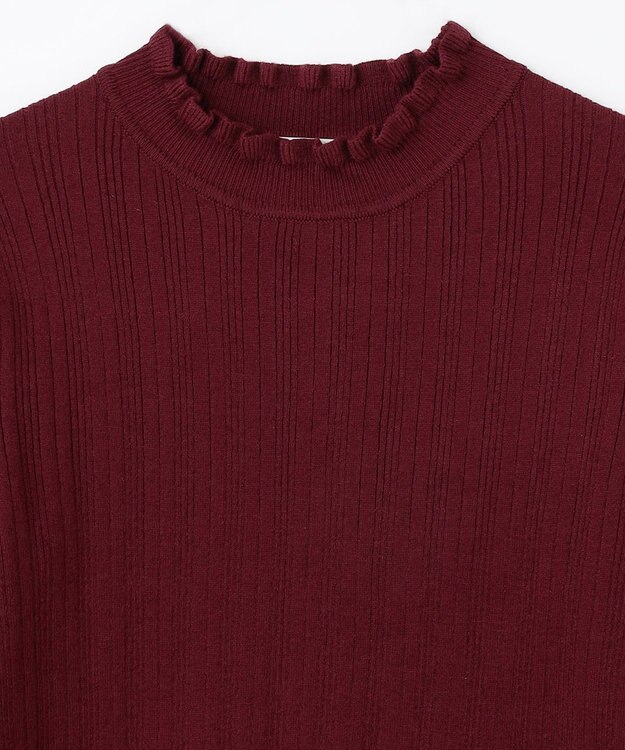 ANY 【洗濯機可/吸湿発熱】フリルネックリブニット ボルドー