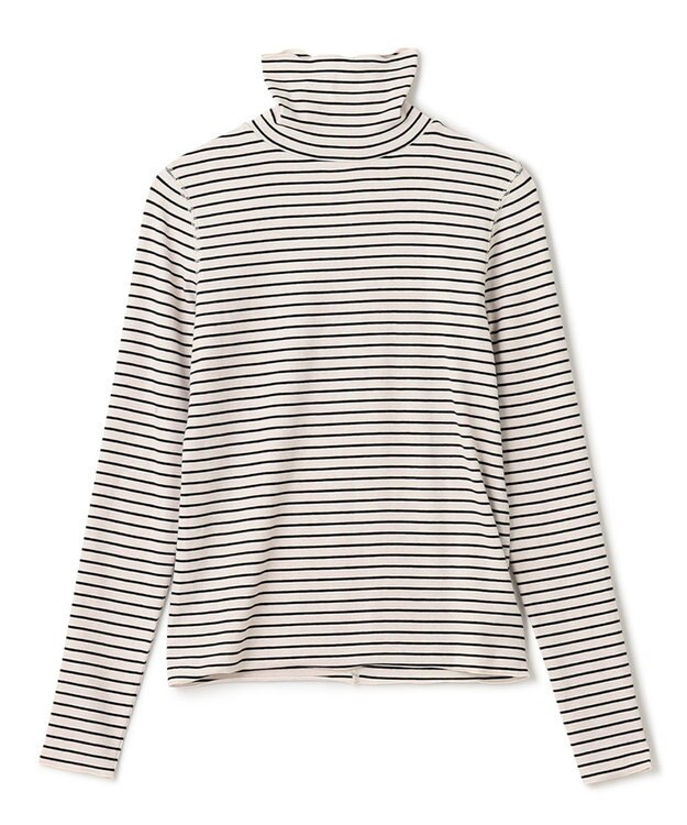 UNFILO 【暖かさ＆着心地の良さで大ヒット】コットンカシミヤ タートルネックカットソー エクリュ×ブラック