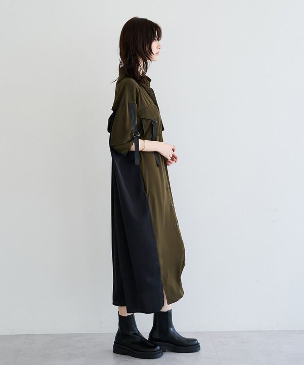YECCA VECCA ミリタリーロングシャツワンピース Khaki