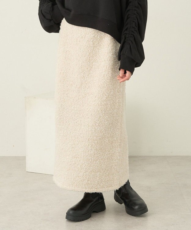 earth music&ecology ラメニットナロースカート Ivory