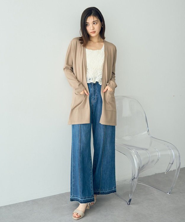 YECCA VECCA スリットミドル丈カーディガン Beige