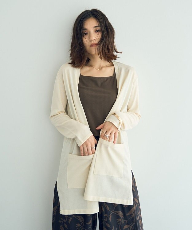 YECCA VECCA スリットミドル丈カーディガン Ivory