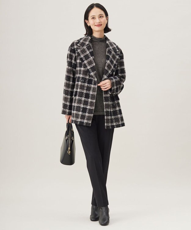 自由区 S 【洗える】ラメボーダー ニット チャコール×ゴールド