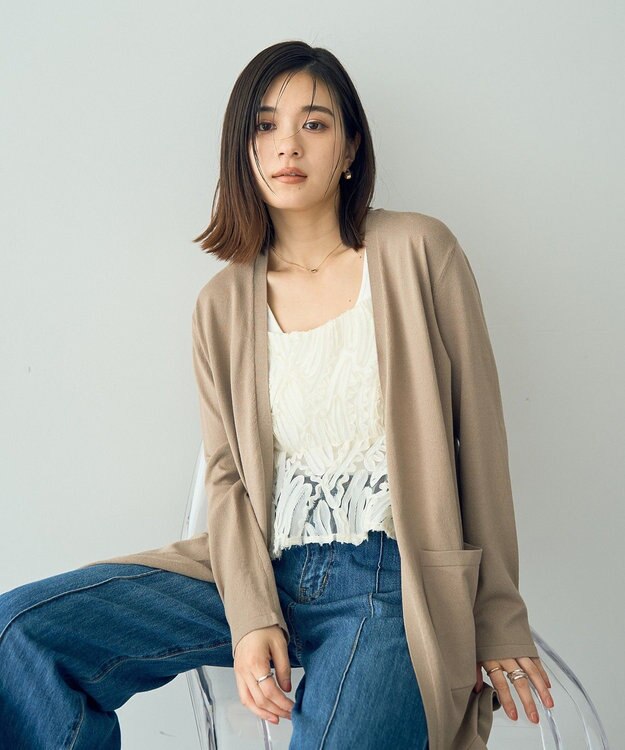YECCA VECCA スリットミドル丈カーディガン Beige