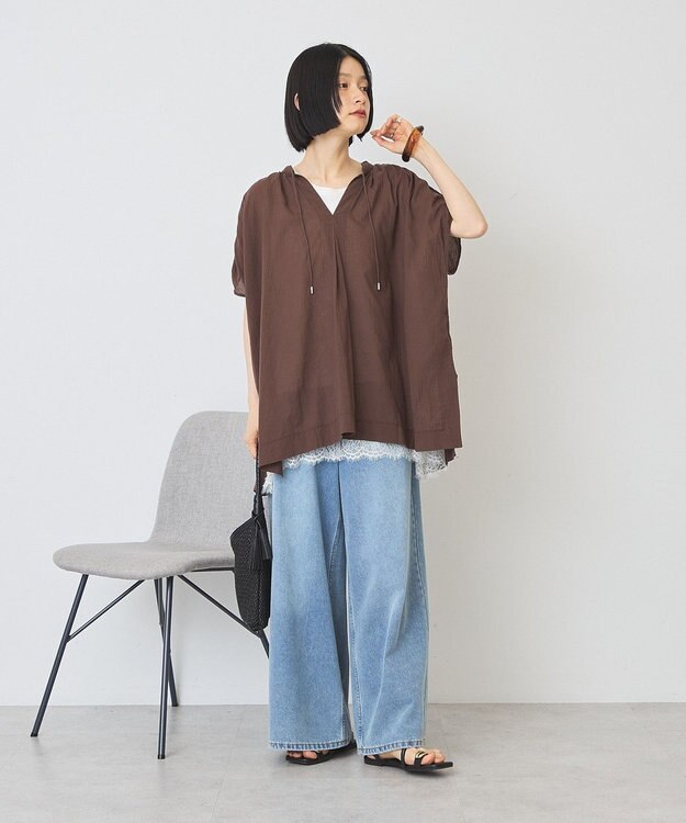 AMERICAN HOLIC フレンチスリーブスキッパーブラウス Brown