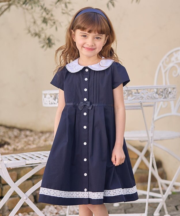 ANY KIDS 襟付き 半袖 ワンピース ネイビー