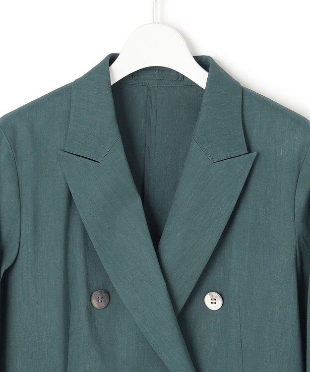 23区 【洗える】リネンレーヨンストレッチ ダブル ジャケット ダークグリーン系