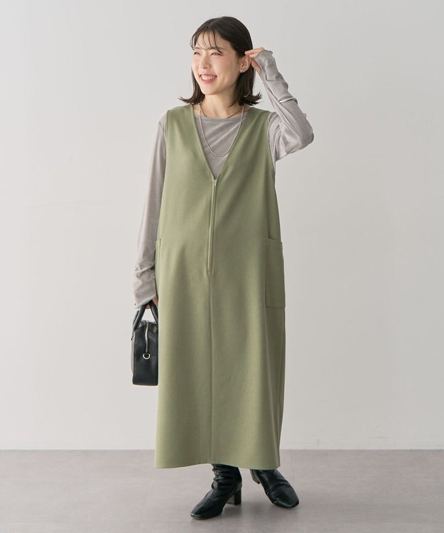 Green Parks 前後２ＷＡＹハーフＺＩＰジャンパースカート Khaki