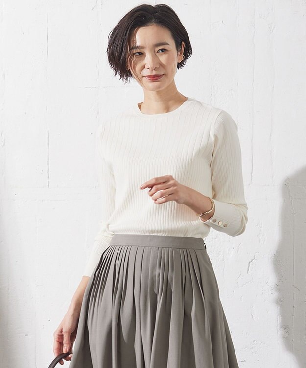 J.PRESS LADIES 【洗える】RAYON STRETCH PLAIN クルーネック ニット ホワイト系
