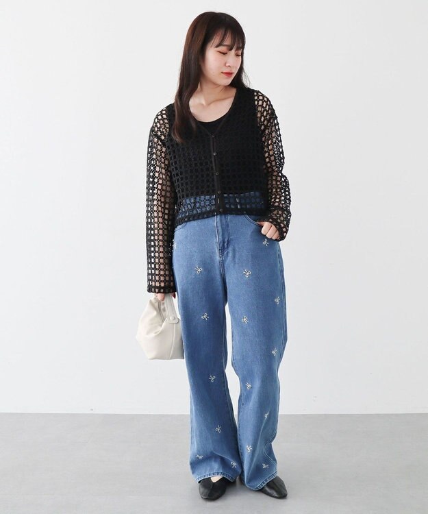 Green Parks ・Ｄｏｕｂｌｅ　Ｆｌａｇｓ　リボン刺繍ストレートデ Indigo