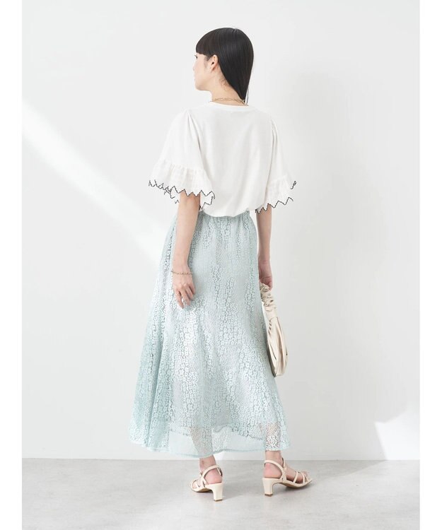 earth music&ecology 配色スカラップスリーブＴＥＥ Off White