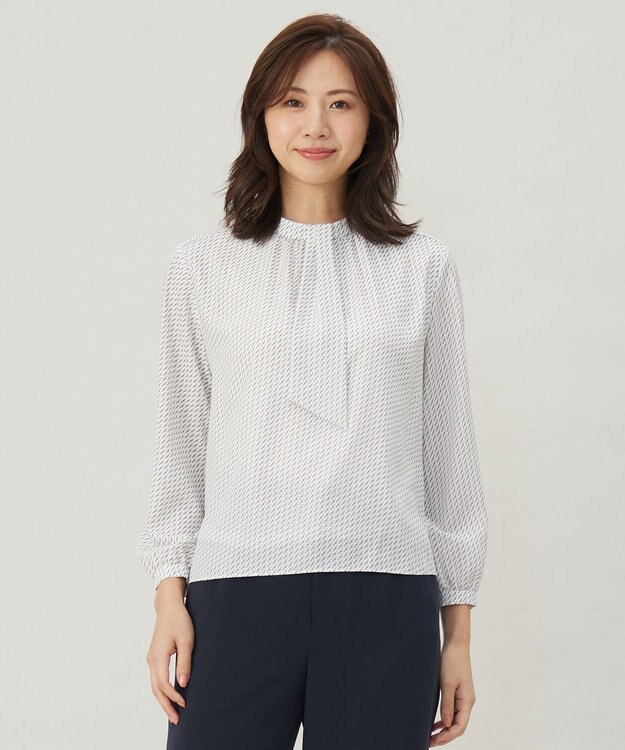 J.PRESS LADIES 幾何プリント モックネック カットソー ホワイト系5