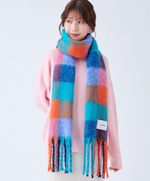 MOONBAT estaa ボリュームマフラー カラーブロック／手洗い可 スカイブルー