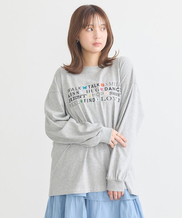 earth music&ecology いいことワードロゴＴシャツ Gray Mixture