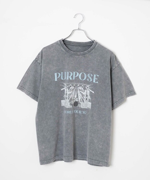 WEGO 【綿100%】ヴィンテージウォッシュグラフィックTシャツ グレーその他