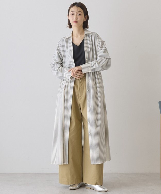 AMERICAN HOLIC 【イージーケア】ギャザーシャツワンピース Stripe White