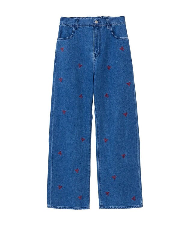 Green Parks ・Ｄｏｕｂｌｅ　Ｆｌａｇｓ　リボン刺繍ストレートデ Red