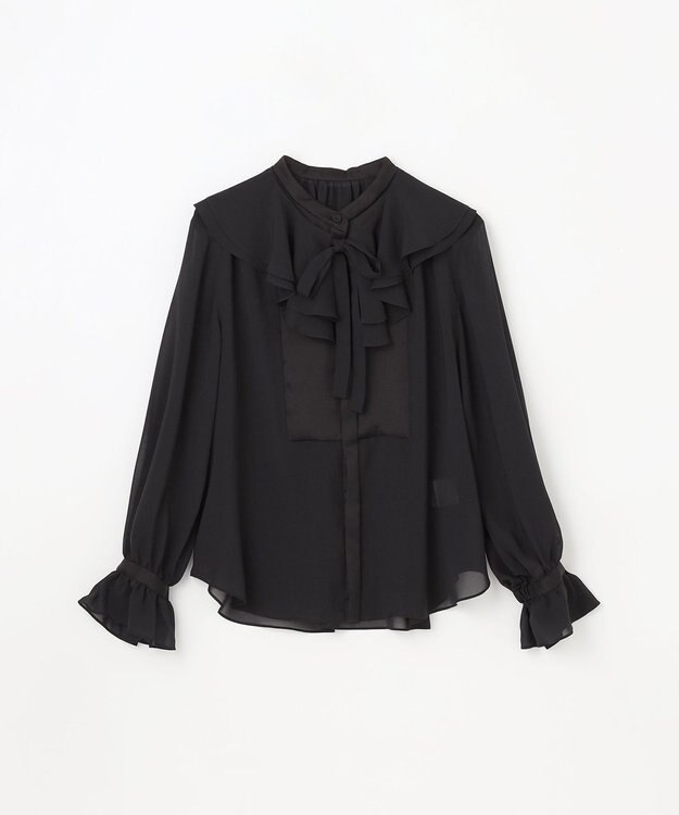 GRACE CONTINENTAL シアーラッフルカラーブラウス ブラック