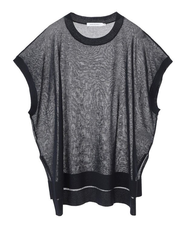 AMERICAN HOLIC ウォッシャブルシアーニットフレンチスリーブトップス Navy